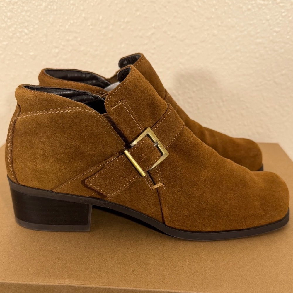Markon Ankle Boots Rich Brown Suede Leather Size 7 Principe Buckle